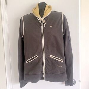 HELLY HANSEN Hoodie grey & yellow with hood metal zipper closure Size La…